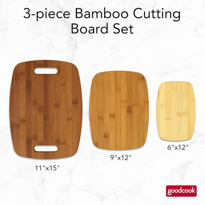 Bamboo Cutting Board 3-Pack, Eco-Friendly Knife-Friendly Boards, 6x9-Inch, 9x12-Inch, 11x15-Inch, Durable and Moisture Resistant, Perfect for Food Prep and Serving