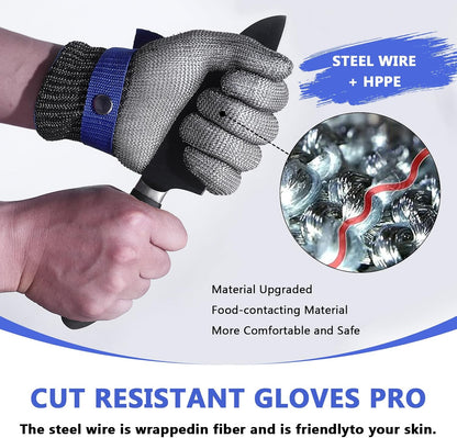 Cut Resistant Glove, Stainless Steel Mesh Metal Glove, Food Grade for Kitchen Cooking, Butcher Meat Cutting (XL), X-Large, Silver Gray