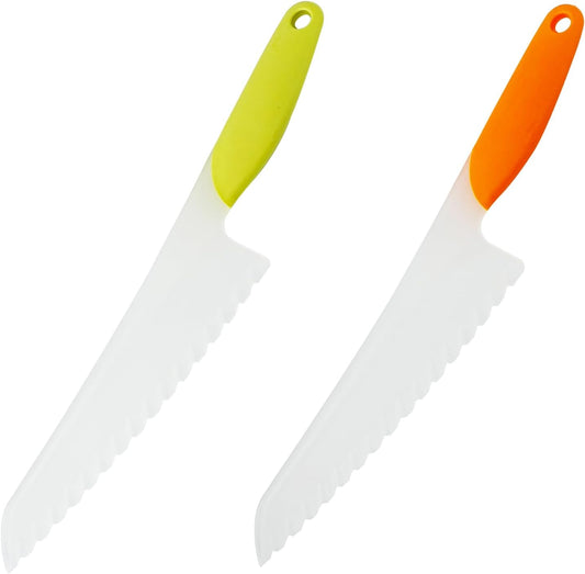 Plastic Lettuce Knife set of 2, 30cm/11.8 inch Salad Knife for Veggies & Fruit, Bread, Cake, Children's Safe
