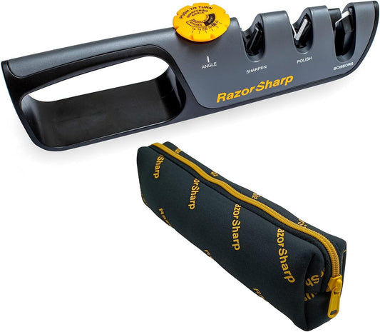 ™ Knife & Scissor Sharpener | Adjustable 14-24 Degree Angle Guide | Diamond-Coated Ceramic Whetstones, Works for Kitchen Knives & Professional Chefs, Sturdy Grip & Non-Slip Rubber for Safety