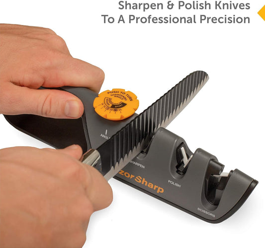 ™ Knife & Scissor Sharpener | Adjustable 14-24 Degree Angle Guide | Diamond-Coated Ceramic Whetstones, Works for Kitchen Knives & Professional Chefs, Sturdy Grip & Non-Slip Rubber for Safety