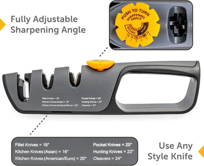 ™ Knife & Scissor Sharpener | Adjustable 14-24 Degree Angle Guide | Diamond-Coated Ceramic Whetstones, Works for Kitchen Knives & Professional Chefs, Sturdy Grip & Non-Slip Rubber for Safety