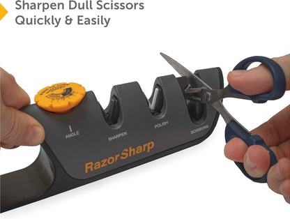 ™ Knife & Scissor Sharpener | Adjustable 14-24 Degree Angle Guide | Diamond-Coated Ceramic Whetstones, Works for Kitchen Knives & Professional Chefs, Sturdy Grip & Non-Slip Rubber for Safety