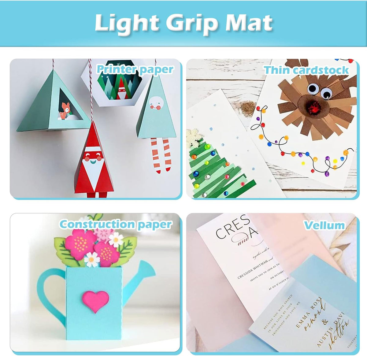 Light Grip Cutting Mat 12x12, 2 Pack, Quilting & Crafting | Compatible with Cricut Maker 4/3/Maker, Explore 5/4/3, Air 2/One, Light Adhesive Sticky Quilting, Vinyl Crafts