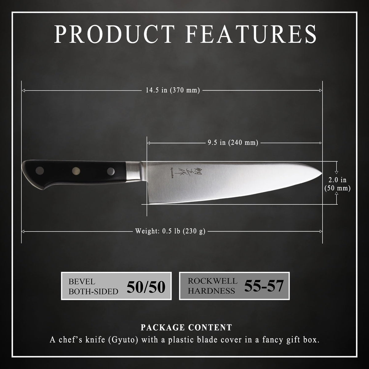 Japanese Chef Knife Premium Molybdenum Stainless Steel, Gyuto 9.5-inch (240mm)