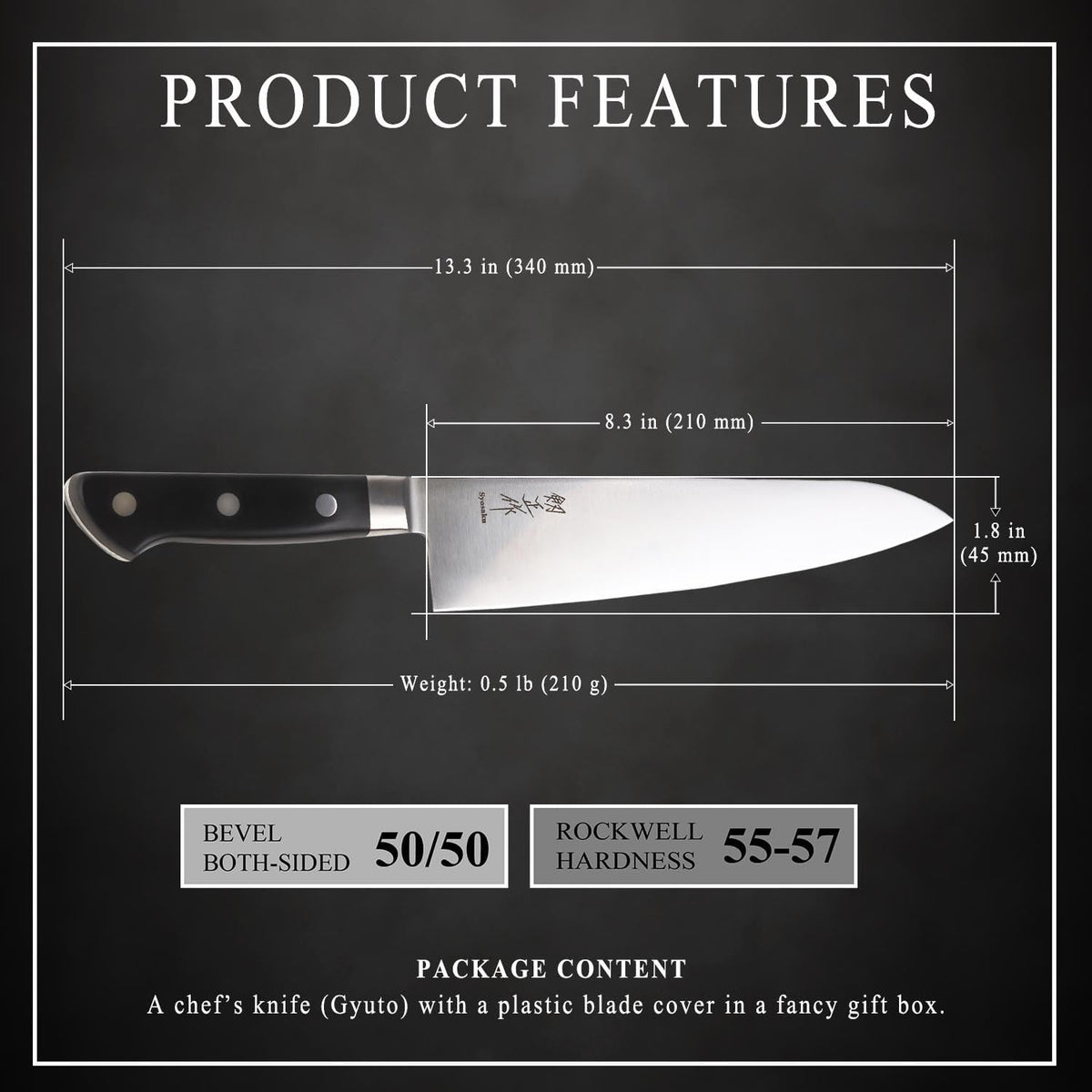 Japanese Chef Knife Premium Molybdenum Stainless Steel, Gyuto 9.5-inch (240mm)