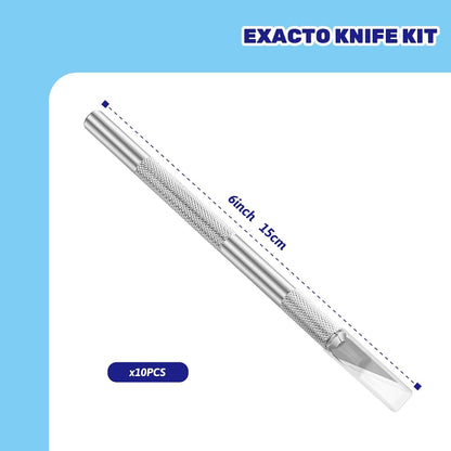 10Pcs Silver Exacto Knife Bulk Set, Stainless Steel Precision Hobby Knifes with Non-slip Handle and Protective Covers for Pumpkin Carving Scrapbooking, Model Buliding, Trimming, Cutting