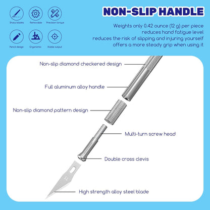 10Pcs Silver Exacto Knife Bulk Set, Stainless Steel Precision Hobby Knifes with Non-slip Handle and Protective Covers for Pumpkin Carving Scrapbooking, Model Buliding, Trimming, Cutting