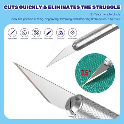 10Pcs Silver Exacto Knife Bulk Set, Stainless Steel Precision Hobby Knifes with Non-slip Handle and Protective Covers for Pumpkin Carving Scrapbooking, Model Buliding, Trimming, Cutting