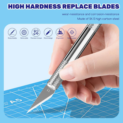 10Pcs Silver Exacto Knife Bulk Set, Stainless Steel Precision Hobby Knifes with Non-slip Handle and Protective Covers for Pumpkin Carving Scrapbooking, Model Buliding, Trimming, Cutting