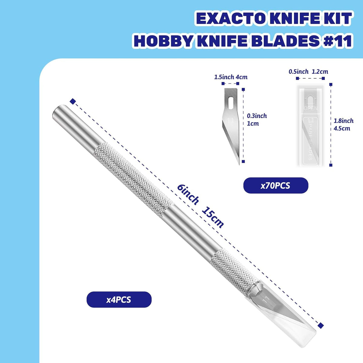 10Pcs Silver Exacto Knife Bulk Set, Stainless Steel Precision Hobby Knifes with Non-slip Handle and Protective Covers for Pumpkin Carving Scrapbooking, Model Buliding, Trimming, Cutting