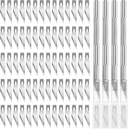 10Pcs Silver Exacto Knife Bulk Set, Stainless Steel Precision Hobby Knifes with Non-slip Handle and Protective Covers for Pumpkin Carving Scrapbooking, Model Buliding, Trimming, Cutting