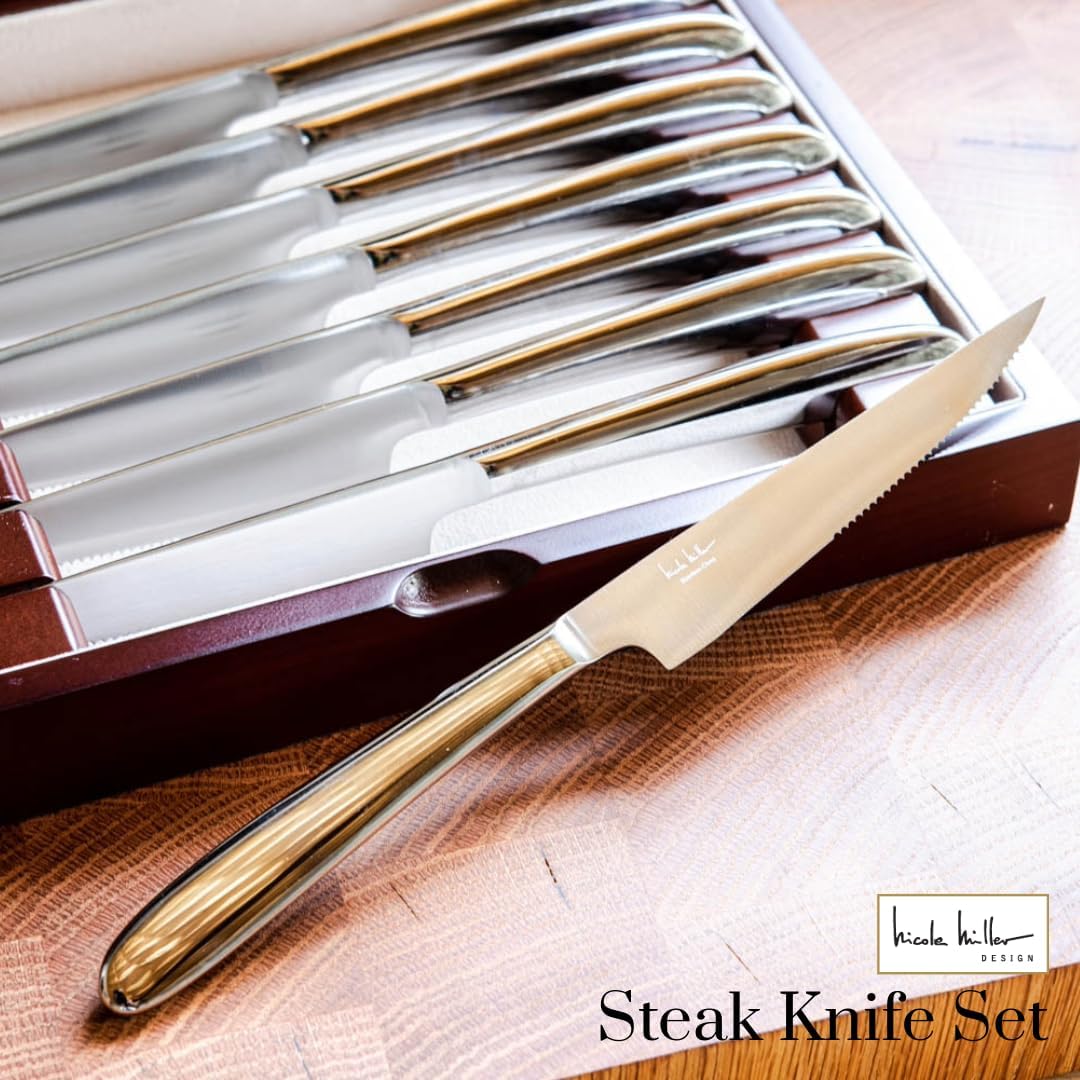 Steak Knife Set - 8-Piece Stainless Steel Steak Knife Set with Mahogany Storage Case
