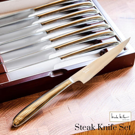 Steak Knife Set - 8-Piece Stainless Steel Steak Knife Set with Mahogany Storage Case