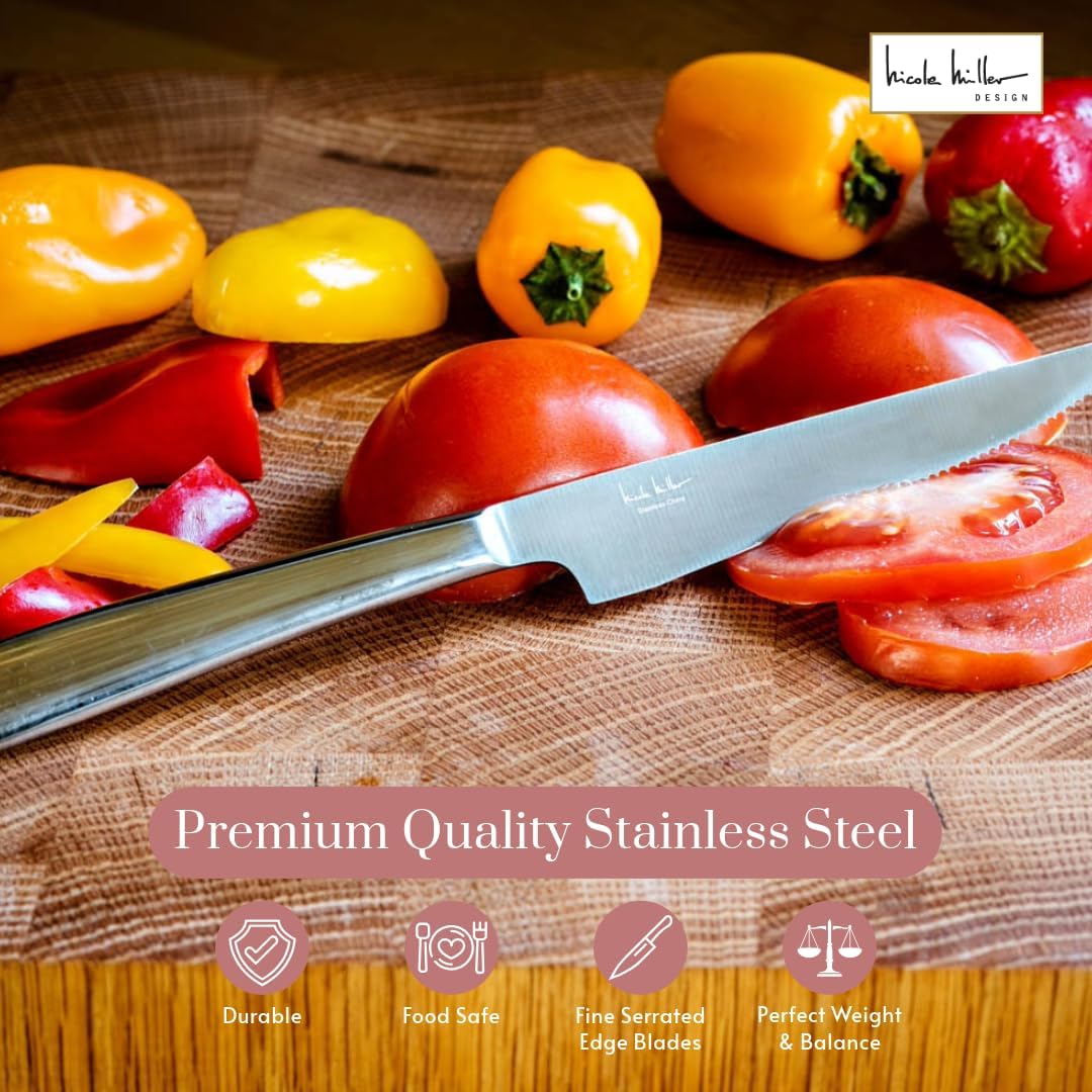 Steak Knife Set - 8-Piece Stainless Steel Steak Knife Set with Mahogany Storage Case