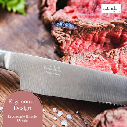 Steak Knife Set - 8-Piece Stainless Steel Steak Knife Set with Mahogany Storage Case