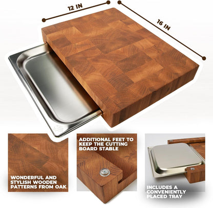 Wooden Cutting Board for Kitchen - End Grain Cutting Board [1.5 in Thick] – Premium Butcher Block Chopping Board – 16 x 12 In Oak Wood Cutting Wooden Board