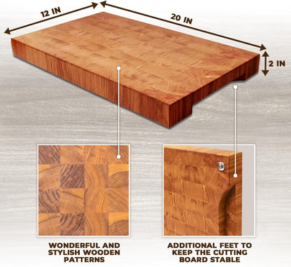 Wooden Cutting Board for Kitchen - End Grain Cutting Board [1.5 in Thick] – Premium Butcher Block Chopping Board – 16 x 12 In Oak Wood Cutting Wooden Board