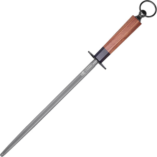 12 Inch Round Honing Steel for Knives, Rosewood Handle | Diamond-Coated Surface, 10000-Grit Fine Edge, 68 HRC, Captures Metal Shavings, Non-Slip Octagonal Grip