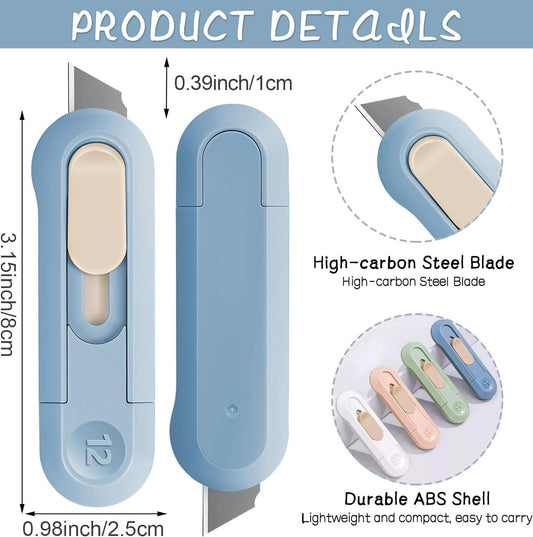 Box Cutter,Retractable Box Opener, Package Opener, Easy Slide Retractable Cute envelope opener for opening daily express boxes, envelopes, packages, paper tapes and more (4 Pcs Box Cutter)
