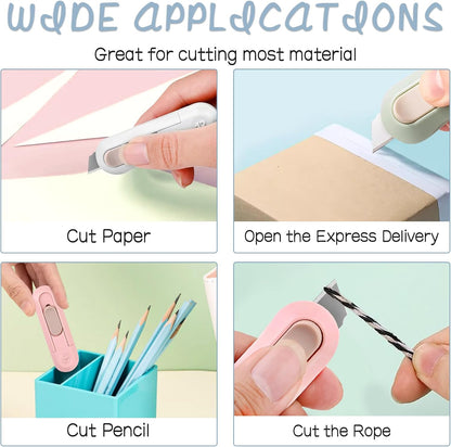 Box Cutter,Retractable Box Opener, Package Opener, Easy Slide Retractable Cute envelope opener for opening daily express boxes, envelopes, packages, paper tapes and more (4 Pcs Box Cutter)
