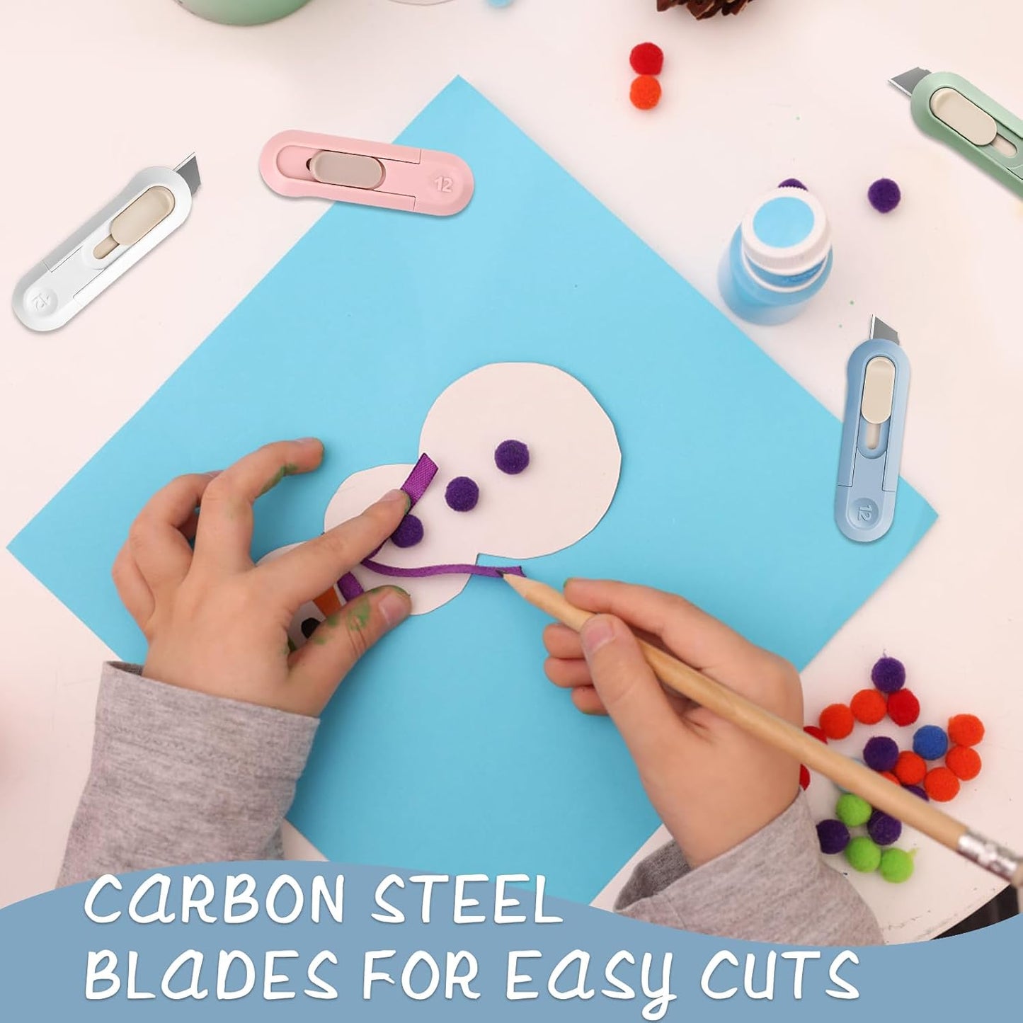 Box Cutter,Retractable Box Opener, Package Opener, Easy Slide Retractable Cute envelope opener for opening daily express boxes, envelopes, packages, paper tapes and more (4 Pcs Box Cutter)