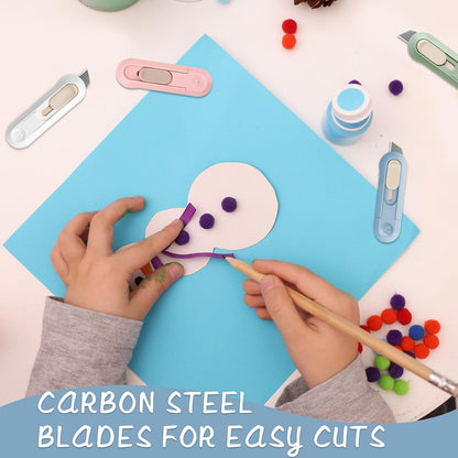 Box Cutter,Retractable Box Opener, Package Opener, Easy Slide Retractable Cute envelope opener for opening daily express boxes, envelopes, packages, paper tapes and more (4 Pcs Box Cutter)