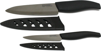 CKS001 2-Piece Set: Premium Coffee Color Ceramic Knives - 6 Inch Chef's Knife & 4 Inch Paring Knife with Protective Covers