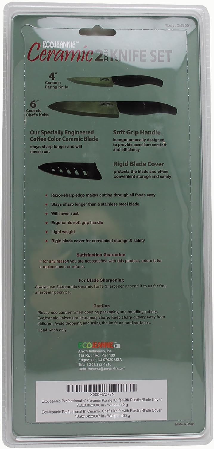 CKS001 2-Piece Set: Premium Coffee Color Ceramic Knives - 6 Inch Chef's Knife & 4 Inch Paring Knife with Protective Covers