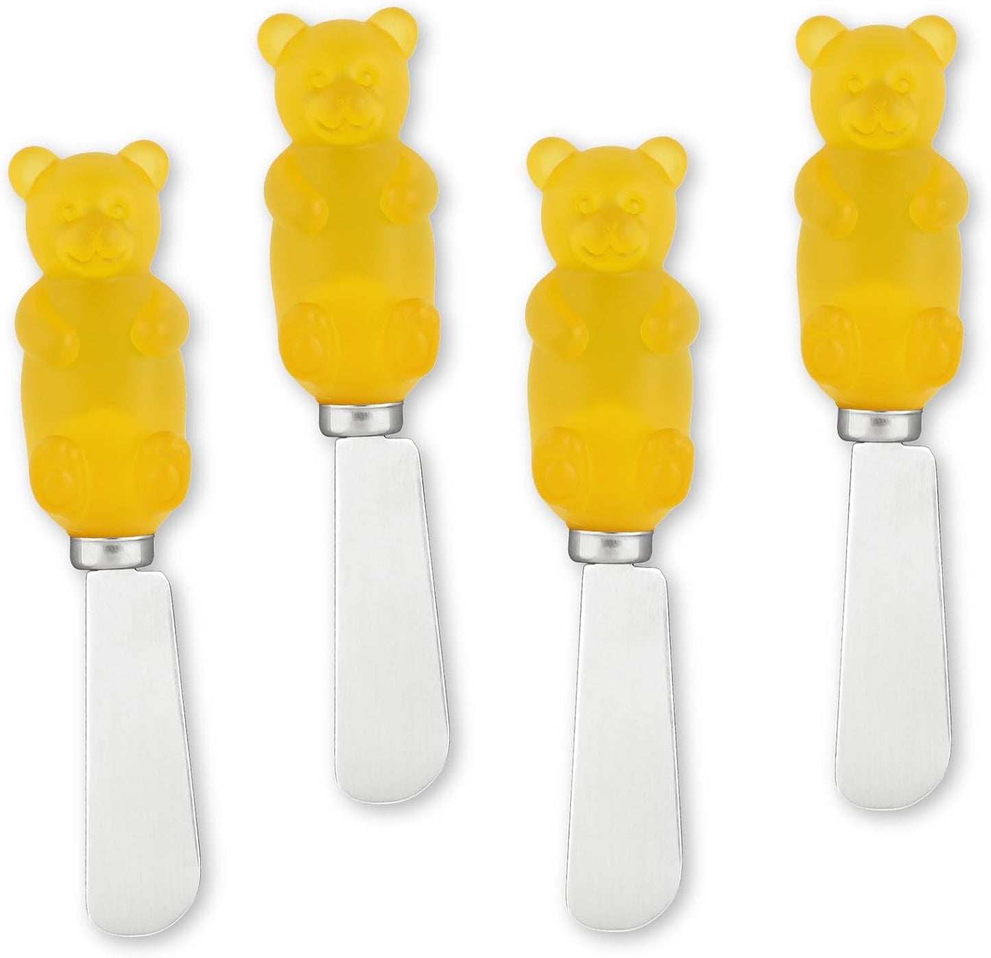 Jelly Bear Cheese Spreaders, Hand-Painted Resin Handles with Stainless Steel Blades for Spreading Cream Cheese, Butter, Jam, or Sandwich, Set of 4