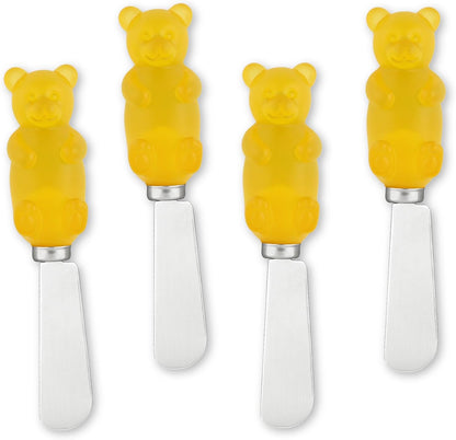 Jelly Bear Cheese Spreaders, Hand-Painted Resin Handles with Stainless Steel Blades for Spreading Cream Cheese, Butter, Jam, or Sandwich, Set of 4
