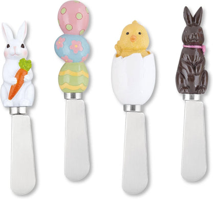 Jelly Bear Cheese Spreaders, Hand-Painted Resin Handles with Stainless Steel Blades for Spreading Cream Cheese, Butter, Jam, or Sandwich, Set of 4