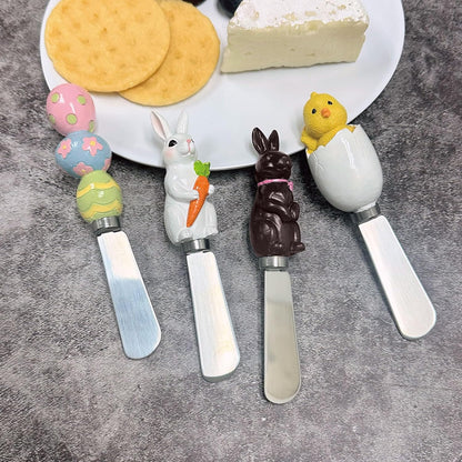 Jelly Bear Cheese Spreaders, Hand-Painted Resin Handles with Stainless Steel Blades for Spreading Cream Cheese, Butter, Jam, or Sandwich, Set of 4