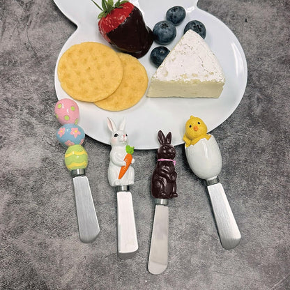 Jelly Bear Cheese Spreaders, Hand-Painted Resin Handles with Stainless Steel Blades for Spreading Cream Cheese, Butter, Jam, or Sandwich, Set of 4