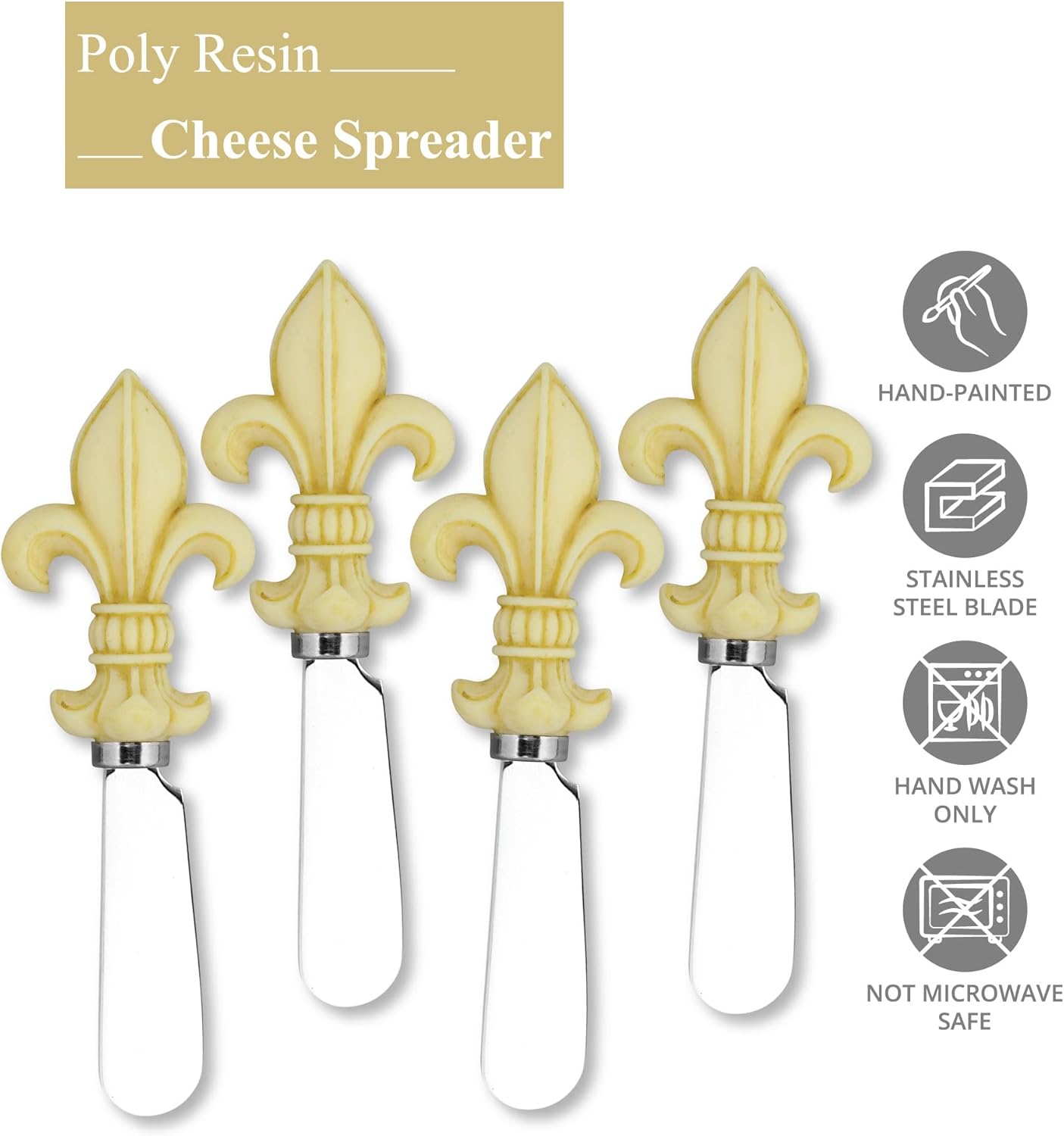 Jelly Bear Cheese Spreaders, Hand-Painted Resin Handles with Stainless Steel Blades for Spreading Cream Cheese, Butter, Jam, or Sandwich, Set of 4