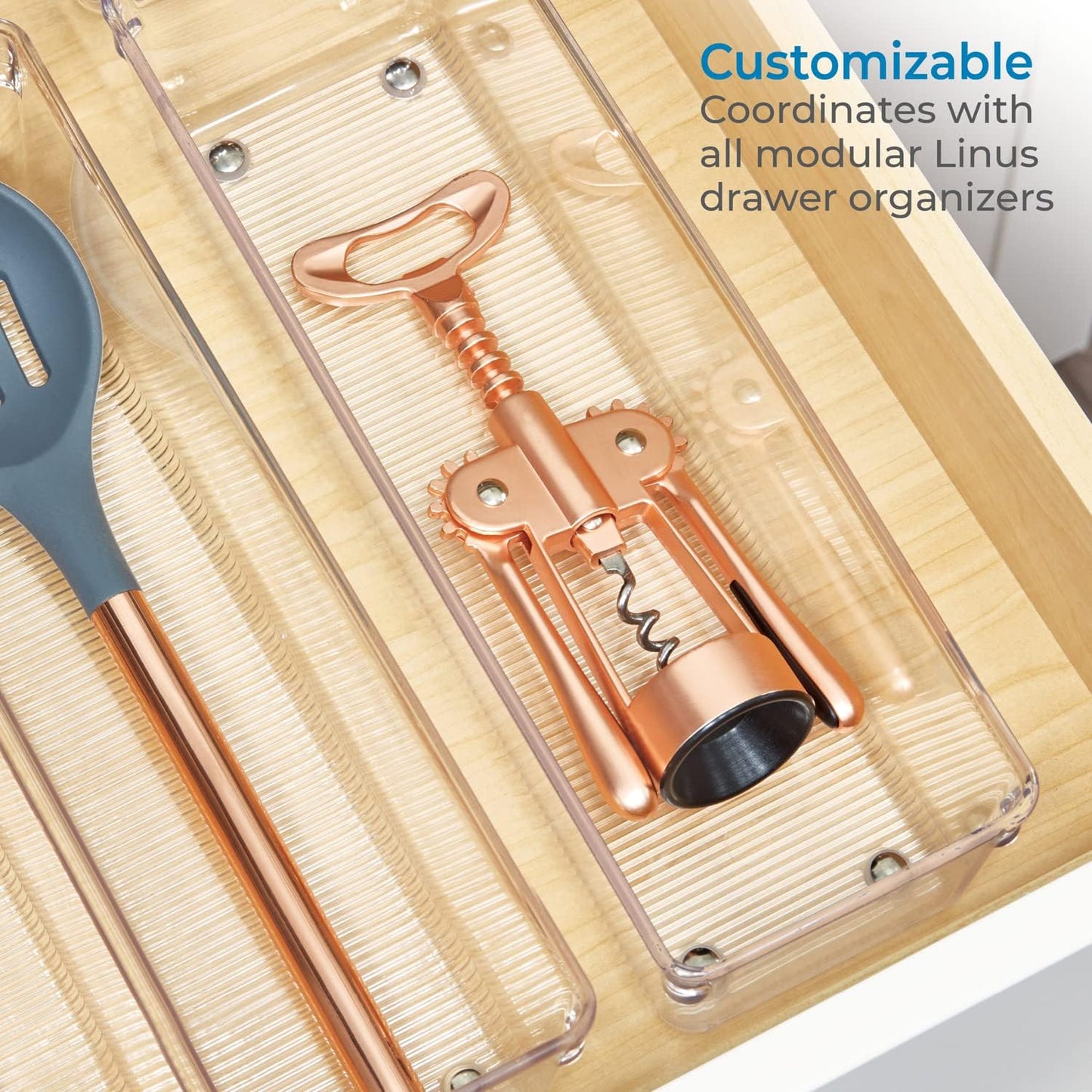 Utensil Holder & Silverware Organizer, Set of 2 | 4" x 12" x 3", Clear, Kitchen Utensils Storage, Countertop Storage