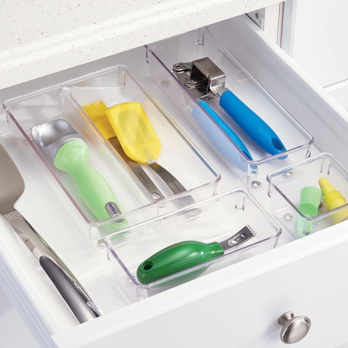 Utensil Holder & Silverware Organizer, Set of 2 | 4" x 12" x 3", Clear, Kitchen Utensils Storage, Countertop Storage