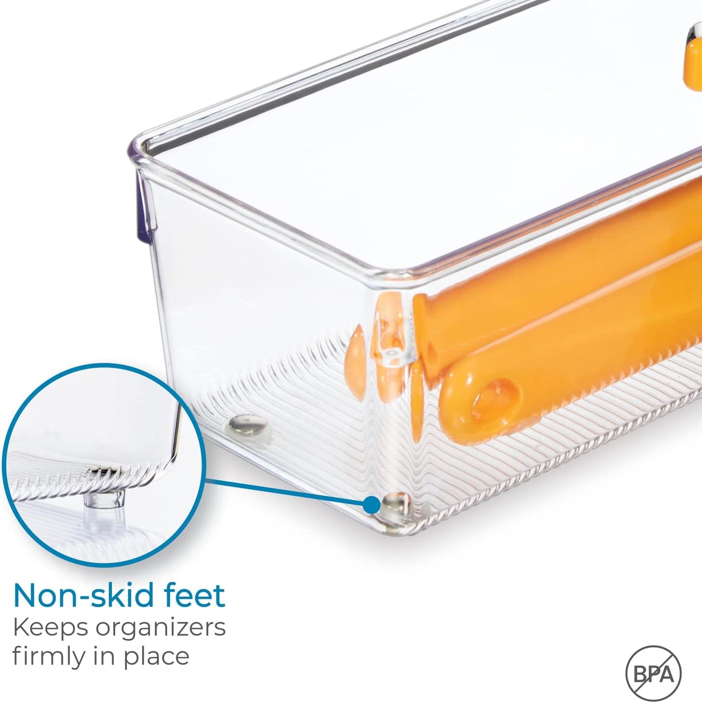 Utensil Holder & Silverware Organizer, Set of 2 | 4" x 12" x 3", Clear, Kitchen Utensils Storage, Countertop Storage