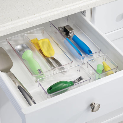 Utensil Holder & Silverware Organizer, Set of 2 | 4" x 12" x 3", Clear, Kitchen Utensils Storage, Countertop Storage