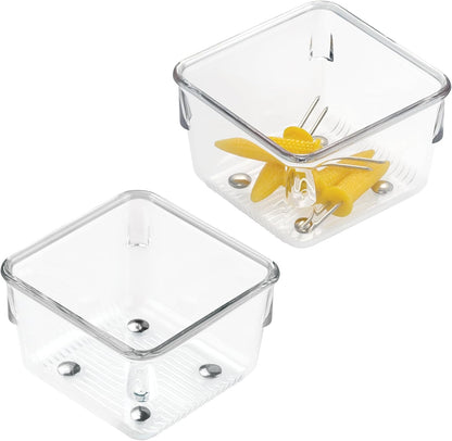 Utensil Holder & Silverware Organizer, Set of 2 | 4" x 12" x 3", Clear, Kitchen Utensils Storage, Countertop Storage
