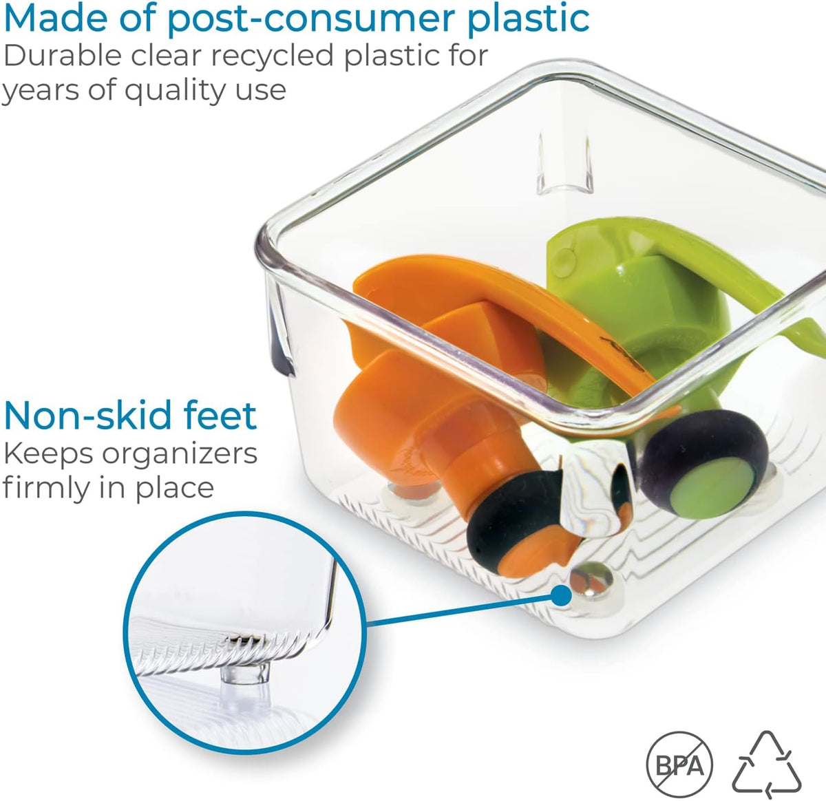 Utensil Holder & Silverware Organizer, Set of 2 | 4" x 12" x 3", Clear, Kitchen Utensils Storage, Countertop Storage