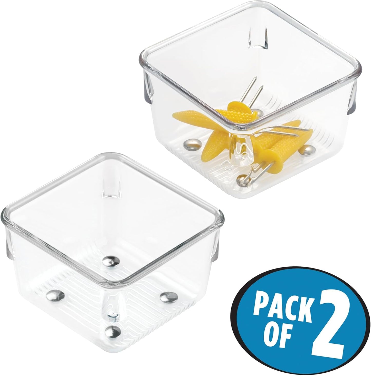 Utensil Holder & Silverware Organizer, Set of 2 | 4" x 12" x 3", Clear, Kitchen Utensils Storage, Countertop Storage