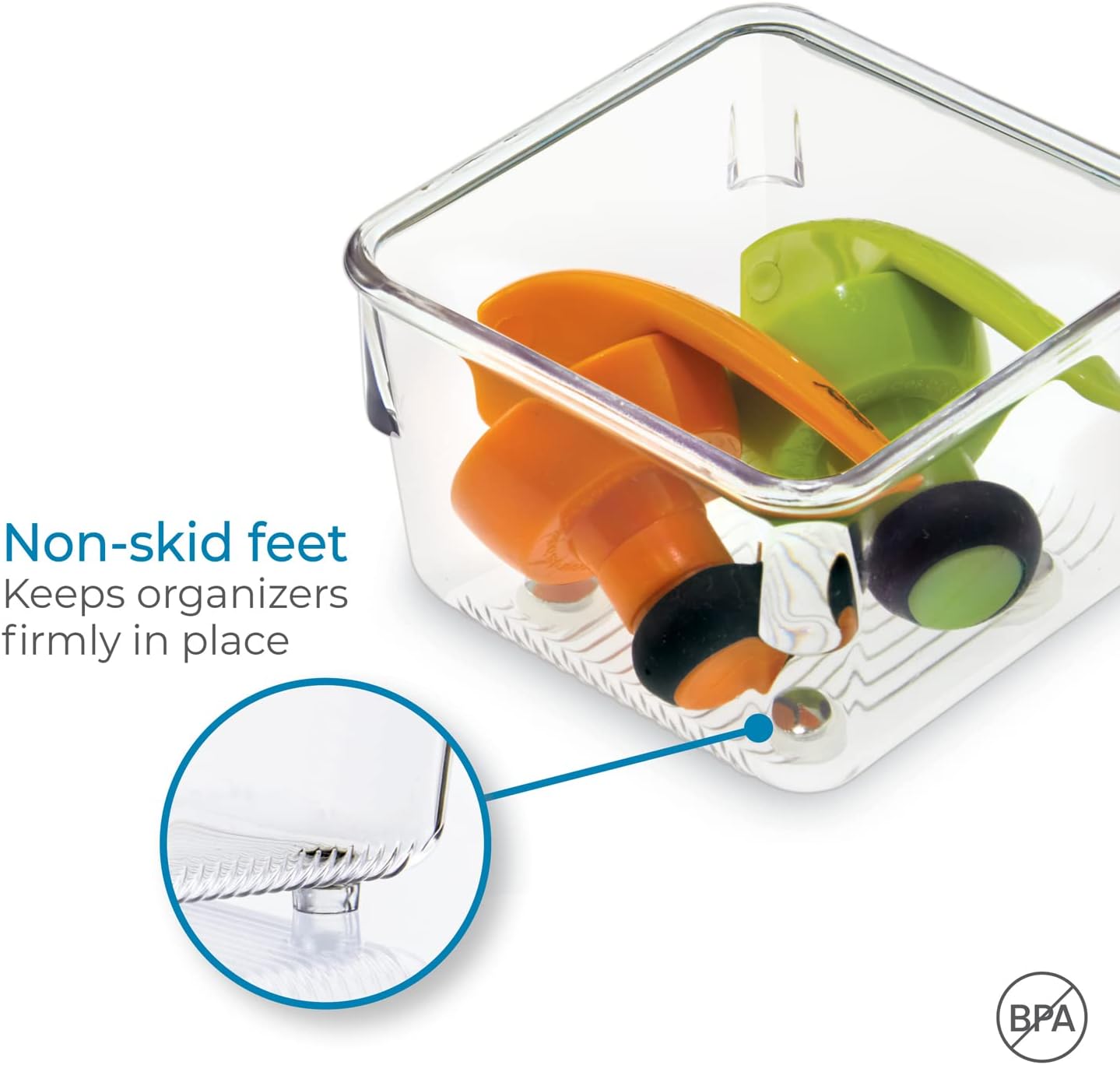 Utensil Holder & Silverware Organizer, Set of 2 | 4" x 12" x 3", Clear, Kitchen Utensils Storage, Countertop Storage