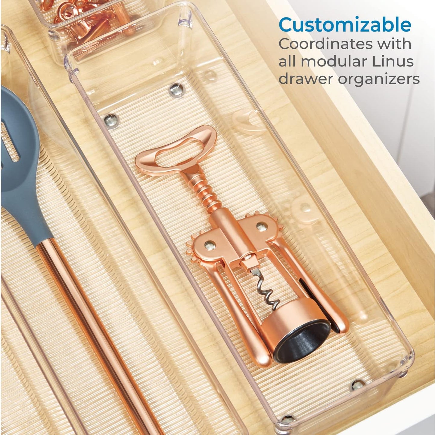 Utensil Holder & Silverware Organizer, Set of 2 | 4" x 12" x 3", Clear, Kitchen Utensils Storage, Countertop Storage