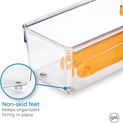 Utensil Holder & Silverware Organizer, Set of 2 | 4" x 12" x 3", Clear, Kitchen Utensils Storage, Countertop Storage