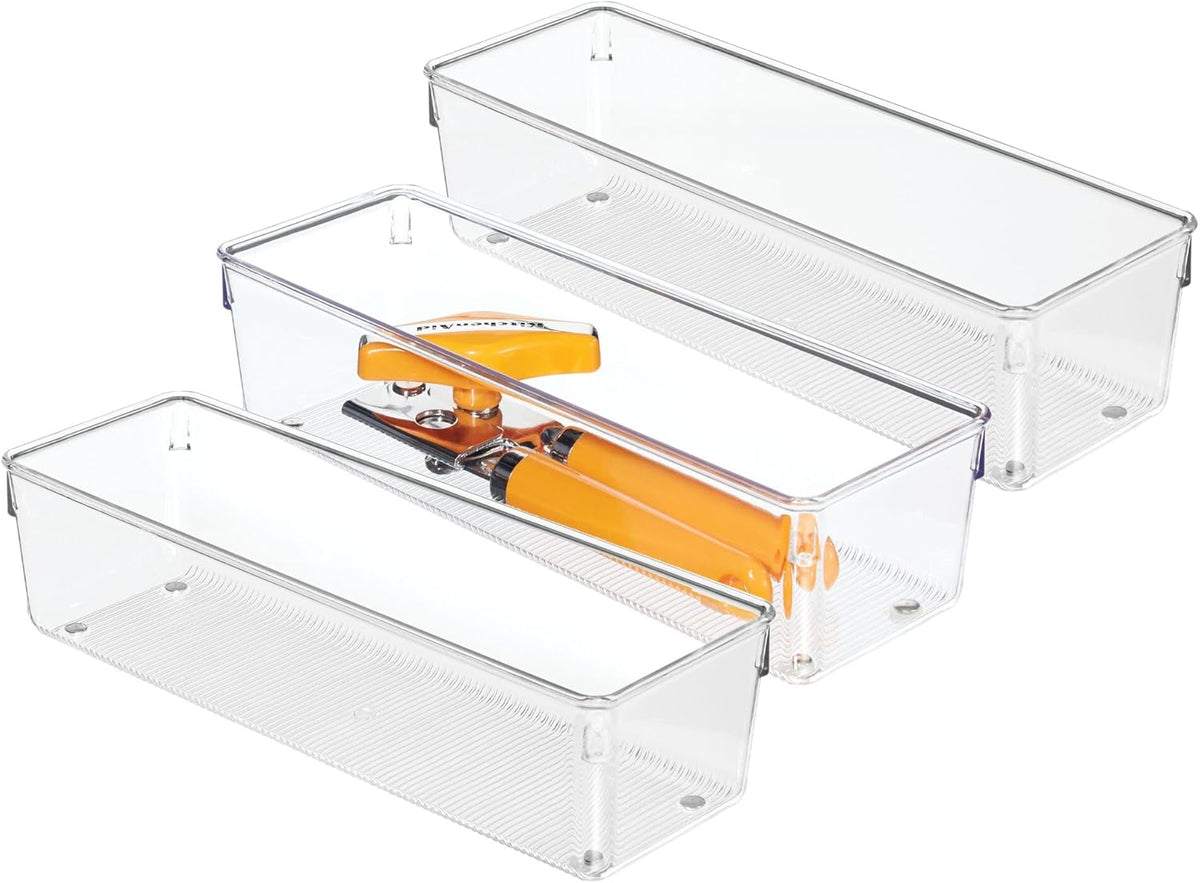 Utensil Holder & Silverware Organizer, Set of 2 | 4" x 12" x 3", Clear, Kitchen Utensils Storage, Countertop Storage