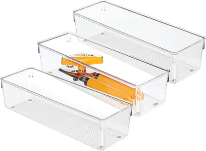 Utensil Holder & Silverware Organizer, Set of 2 | 4" x 12" x 3", Clear, Kitchen Utensils Storage, Countertop Storage