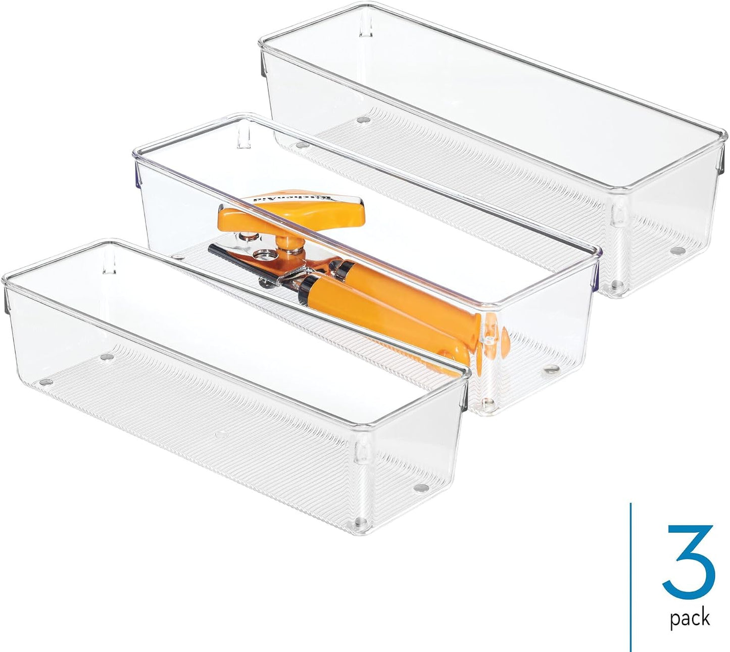 Utensil Holder & Silverware Organizer, Set of 2 | 4" x 12" x 3", Clear, Kitchen Utensils Storage, Countertop Storage