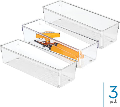 Utensil Holder & Silverware Organizer, Set of 2 | 4" x 12" x 3", Clear, Kitchen Utensils Storage, Countertop Storage