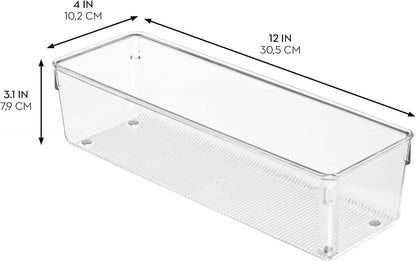 Utensil Holder & Silverware Organizer, Set of 2 | 4" x 12" x 3", Clear, Kitchen Utensils Storage, Countertop Storage